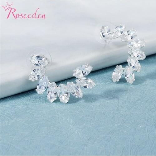 Cut Zirconia Crystal Drop Earrings For Women Shiny Leaf CZ Stone Bridal Wedding Jewelry RE3968