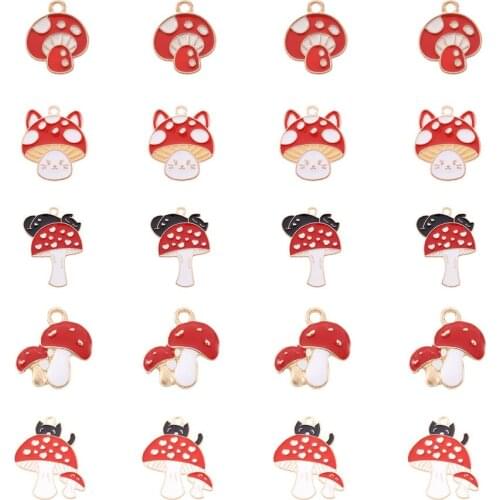 1 Box Heart & Flower Red Mushroom Alloy Enamel Pendants Golden Charms for DIY Jewelry Making Necklaces Earrings Accessories