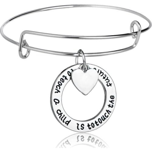 12PC To Teach A Child Is To Touch The Future Heart Charm Bangles Adjustable Bracelets Teachers Day Thanksgiving Jewelry Gifts Hot