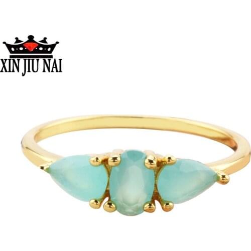 14K gold jewelry fashion beautiful European thin end ring set jade green diamond Elegant candy color Ruili womens diam