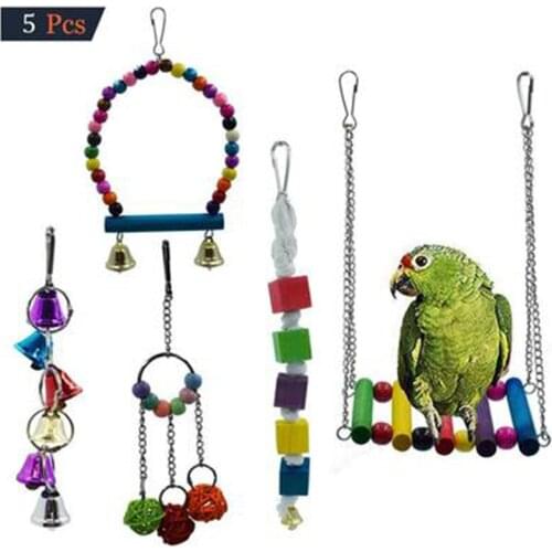 5pcs Parrot Bite Toys Swing Bell String Sepak Takraw Birdcage Toys Bit String Cage Accessories Pet Entertainment Supplies