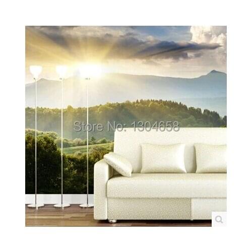 Free shipping 3d large murals of simple modern Papel de parede, the living room TV wall bedroom contact paper mountains sunrise