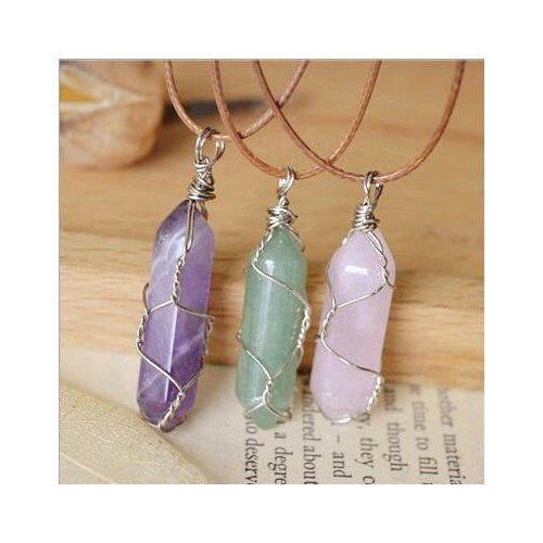 1PC Hexagonal Column Quartz Necklaces Pendants Fashion Natural Stone Bullet Pink Crystal Pendant Necklace For Women Jewelry
