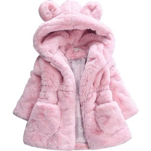 Children Girls' Woolen Jacket Coat Autumn 2021 New Kids Childrens Hooded Fake Fur Winter Wool Cotton Blends Outwear