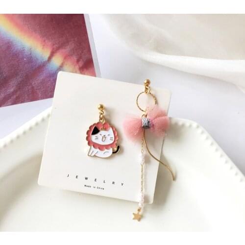 Tassel Long Asymmetric Bowknot Clip on Earrings for Girls Beautiful Little Animal Long Earrings