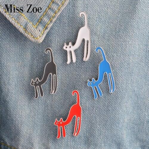 Stretching Cat Kitten Enamel Pins Black White Red Blue Brooches Button Pin Badge Funny Animal Jewelry Gift for Kids Girls