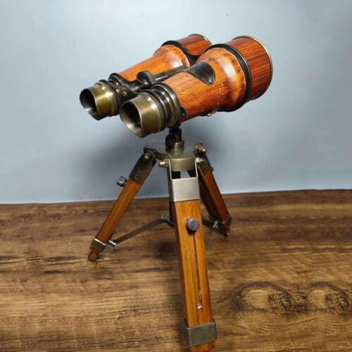 European classical pure copper telescope telescopic wooden bracket binoculars home decoration ornaments