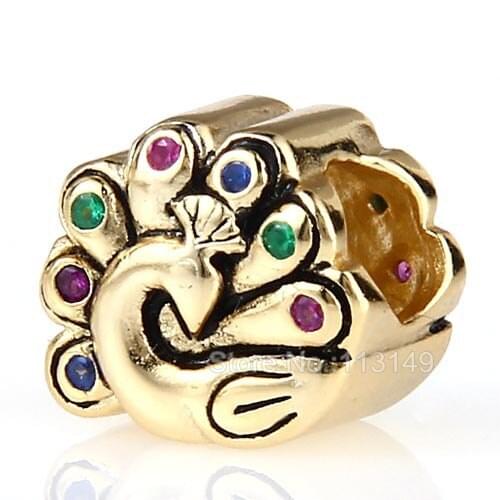 Hot Sale Zircon Micro Pave Peacock 925 Sterling Silver European Charm Beads For European Jewelry Making SGPB4122