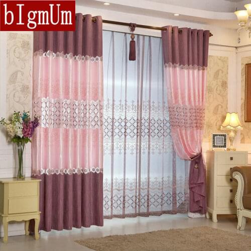 Ready made Window European Luxury Embroidered Voile Curtain Sheer Curtain purple/blue/brown/Tulle Window Curtains for LivingRoom