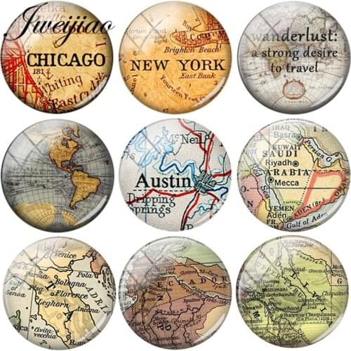 JWEIJIAO Vintage Globe World City Map Glass Cabochon Dome Pictures Wanderlust DIY Gems Charms For Keychain Bracelet Accessories