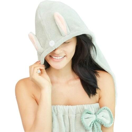 Cartoon Cute Rabbit Ears Coral Hair Cap Factory Direct Sales Water Absorption Quick Drying Superfine Fiber Hair Cap Gift Women