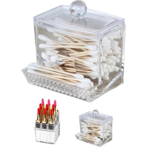 Cotton Swab Container Holder Transparent Plastic Cotton Balls Organizer Box Supplies Lipstick Makeup Brush Storage Case