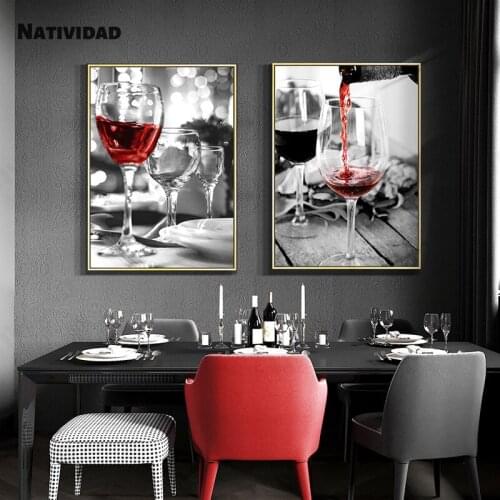 Red Wine and Bottled Kitchen Canvas Posters Beverage Food Canvas Hd Mural Painting Pictures Restaurant Decoration