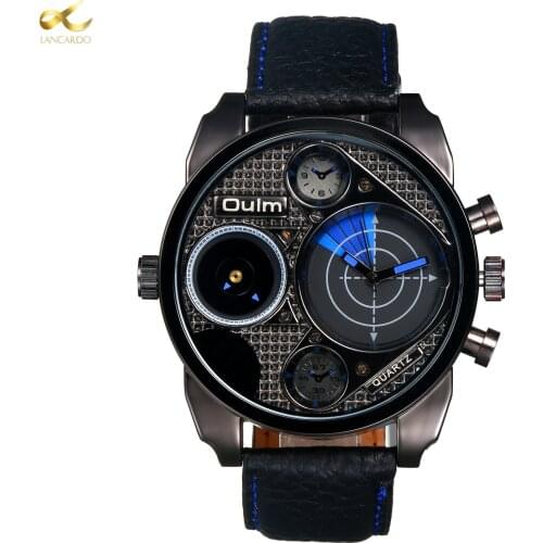 Lancardo 2021 New Two Time Zone Mens Watches PU Leather Male Quartz Clock Casual Man Hours relogio masculino