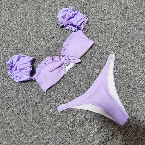 Summer Women Two Piece Swimwear 2021 New Arrival Sexy Bikini Low Waist Simsuit Push Up Bathing Suits Violet Beachwear