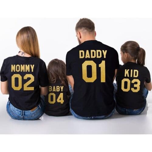 Summer Family Look Mommy Daddy Kid and Baby Black Cotton Tshirt Family Matching Clothes Funny Matching Family Outfits