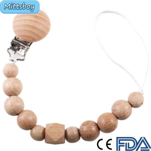 Hot Baby Teether Pacifier Clip Natural Beech Wood Pacifier Chain Pacifier Teether Anti-drop Chain Holder Soother Chain to Infant