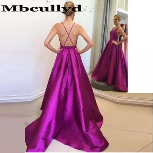 Mbcullyd Graceful Fuchsia Satin Prom Dresses Long Cross Backless A Line Evening Dress Women Formal Black Girls robe de soiree