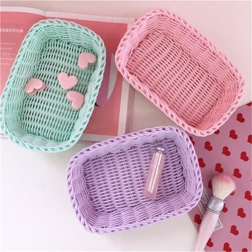 Cute Rattan Storage Basket Pen Holder Desk Organizer Kawaii Desk Storage Basket Box Office School Stationery Accessories