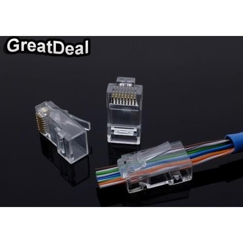 50pcs 8Pin RJ45 Connector CAT5 CAT5e Cat6 Modular Cable Plugs Socket Network Ethernet RJ45 Crystal Plug RJ45 Connectors HY327