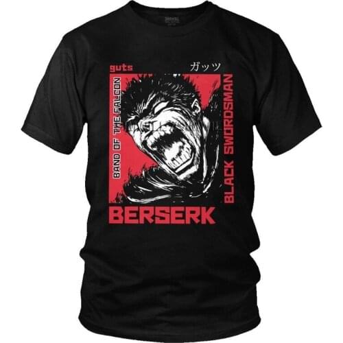 Furious Gattsu Berserk T Shirts Men Short Sleeve Cotton T-shirts Byronic Hero Guts Tee Tops Graphic Tshirt Gift