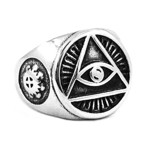 Illuminati Pyramid Eye Symbol Ring High Quality Stainless Steel Jewelry Silver Color Gold Motor Biker Men Ring Wholesale SWR0377