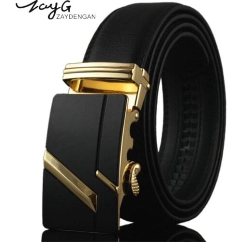 ZAYG Men Genuine Leather Luxury Gold Automatic Buckled Belt Designer High Quality Business Alloy Buckle Man Classic Wedding Belt