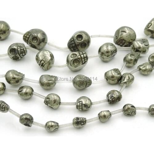 Natural Pyrite Straight Hole Skull Beads Strand For Making Bracelets Or Necklaces Jewellery Approx 16 Inches