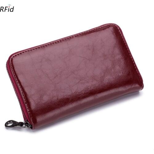 New Hot Female Spilt Leather Wallets Women Zipper Purse Ladies Long Design ID Card Phone Holders Female Wristlet Clutch Carteras