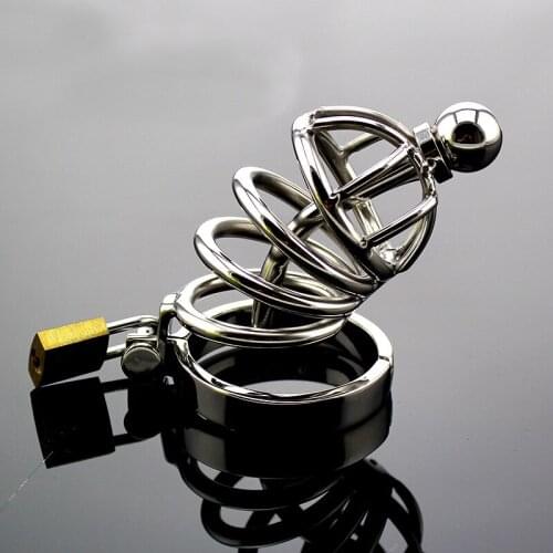 New With Catheter Chaste Penis Lock Chaste Bird Stainless Steel Cock Cage Penis Ring Male Chastity Device Stealth Sex Toy