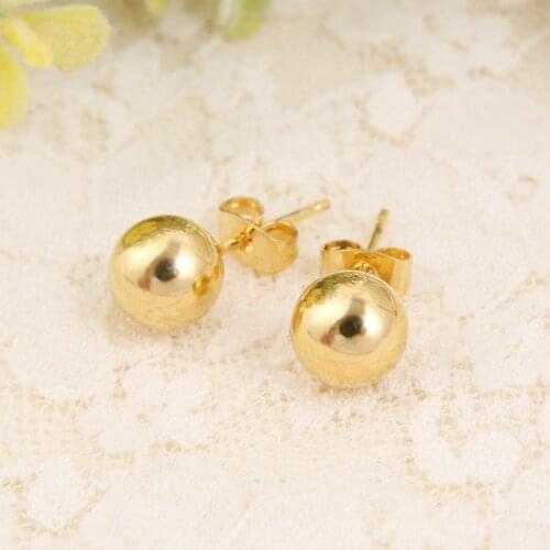 Wholesale 10mm Ball Earring yellow Solid Gold FINISH Ball Shape Classic Design Earrings For Women Jewelry