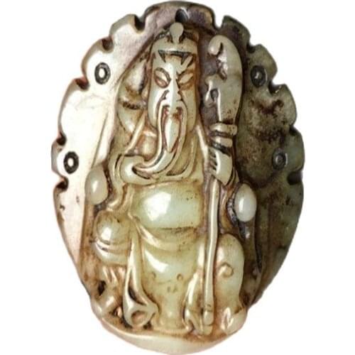 Antique jade carving Pendant of Guan Gong, the God of wealth