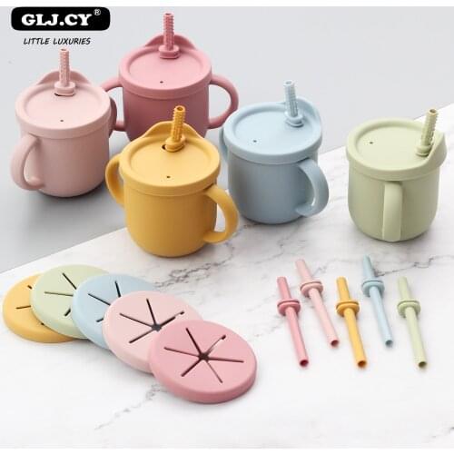 Portable Pure Color Baby Snack Cup Anti Scalding Food Grade Silicone Water Cup Learn To Drink Cup For Children Snacks Container