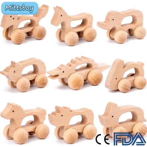 New Montessori Educational Wooden Toy 3D Wooden Animal Car Sensory Spinning Trains Early Intellectual Coordination Learning Toys
