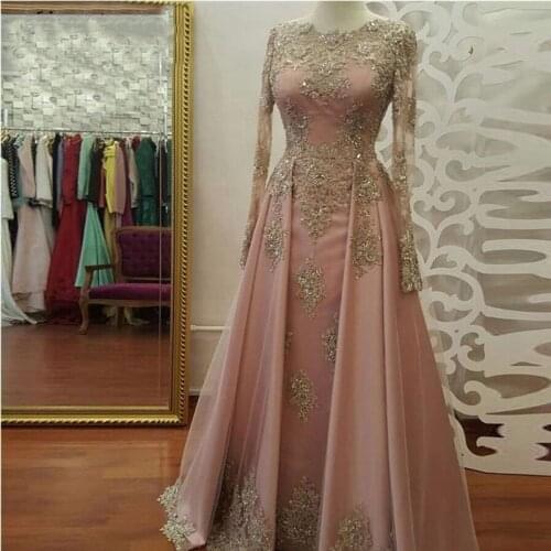 Luxury Custom Saudi Arabia Evening Dresses Dubai Kaftan Lace Beaded Party Prom Long Sleeves Engagement Muslim Formal Gowns