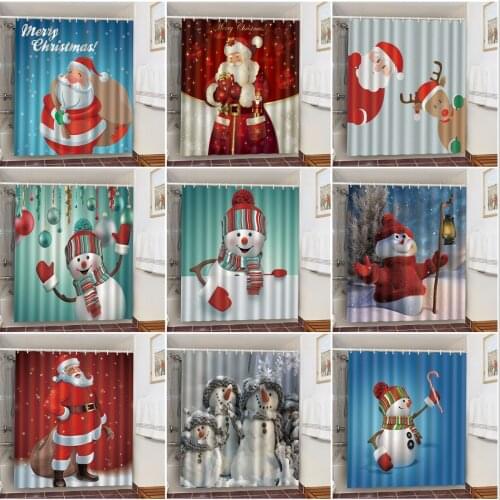 Merry Christmas Shower Curtain Bathroom Decorations Santa Clause New Year Bath Accessories Polyester Waterproof Hanging Tapestry