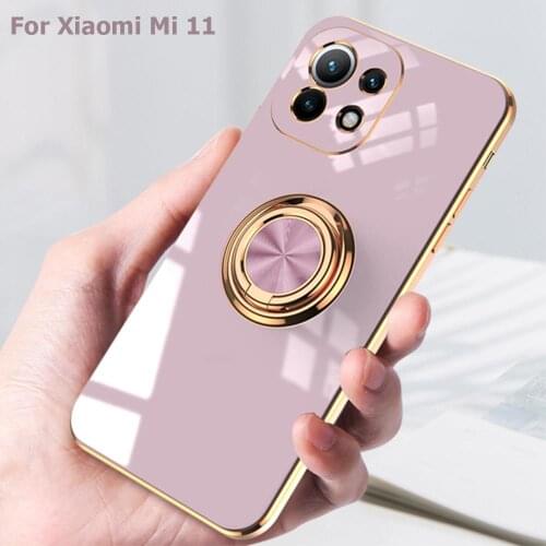 Plating Silicone Magnetic Case For Xiaomi Mi 11 Pro 11 ultra Lite Mi 10 10t Pro Poco F3 Full Protective Cover With Ring Holder