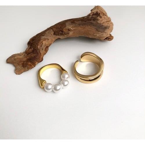 TARCLIY Trendy Geometric Glossy Metal Texture Ring Temperament Imitation Pearl Small Exquisite Ring Set Women Daily Jewelry