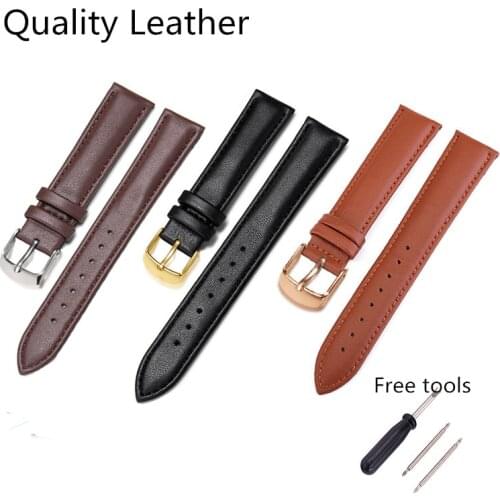 High Quality Soft Leather Watchband Strap 16 / 18 / 20 / 22 MM Stainless Steel Buckle Men Women Replace Band Watch Accessories