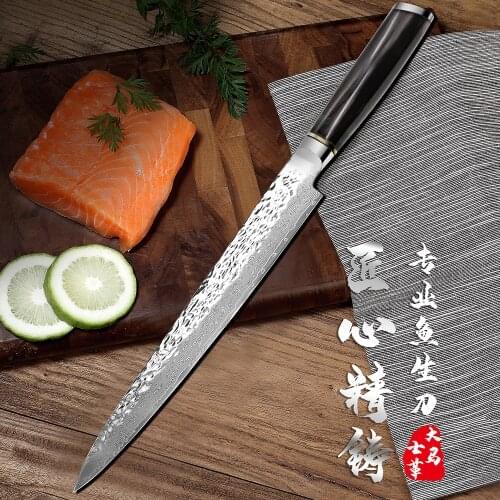 10 Inch Japanese Sashimi Knife 67 Layers Damascus Very Sharp Slicing Fish Chef Sushi Filleting Kitchen Knife With Wooden Handle