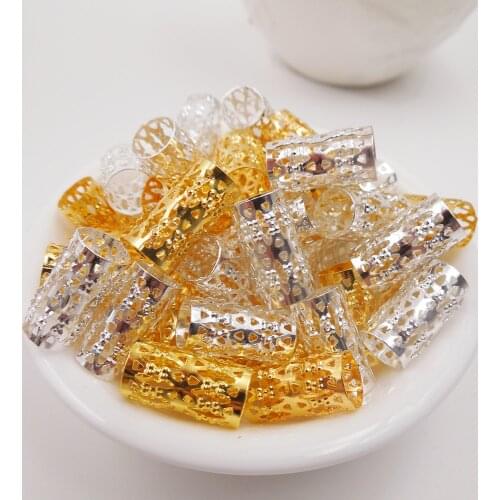 100Pcs Gold Silver 16/8mm Plated hair braid dread dreadlock beads adjustable cuff clip 8mm hole clip+3pcs free hair styling diy