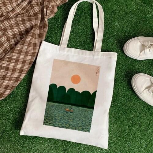 Women Canvas Shoulder Bag Art Print Daily Shopping Bags Students Books Bag Thick Cotton Cloth Handbags Tote For Girls