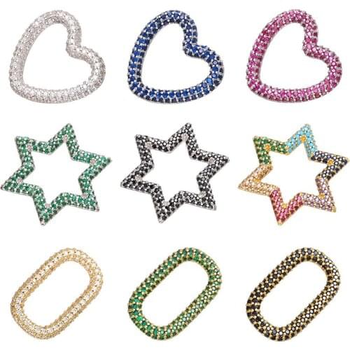 ZHUKOU 1PCS CZ crystal heart/star/rectangle pendant jewelry making supplies for women DIY necklace Accessories model:VD683