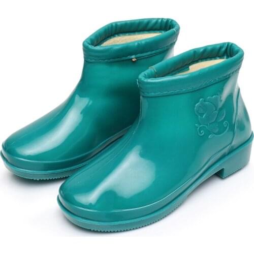 Winter Fashion Women Rain Boots Waterproof Wear-resistant Rubber Shoes PVC Thick Warm Nonslip Water Shoes Casual Short Rainboots