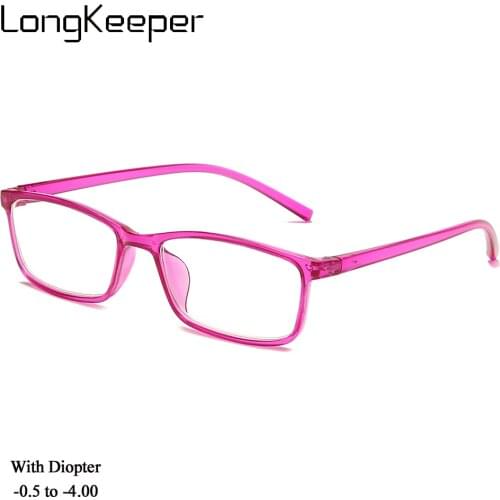 -0.5 -1 -1.5 -2 -2.5 -3 -3.5 -4 Myopia Glasses Men Women Fashion Anti-Blue Light Eyeglasses Vintage Pink Black Square Eyeware