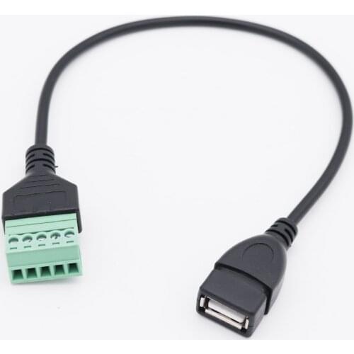 1pc USB 2.0 Type A Female to 5 Pin Screw Connector with Shield Solderless Terminal Plug Adapter Cable Cord 30cm/1ft