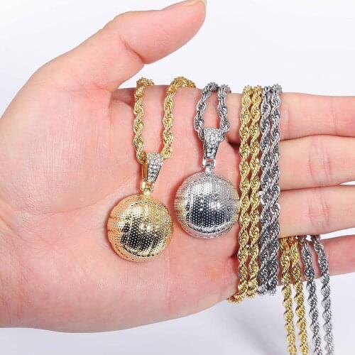 2021 Fashion Beach Volleyball Pendant Necklace Women Hollow Ball Stainless Steel Circle Jewelry Students Graduation Gift