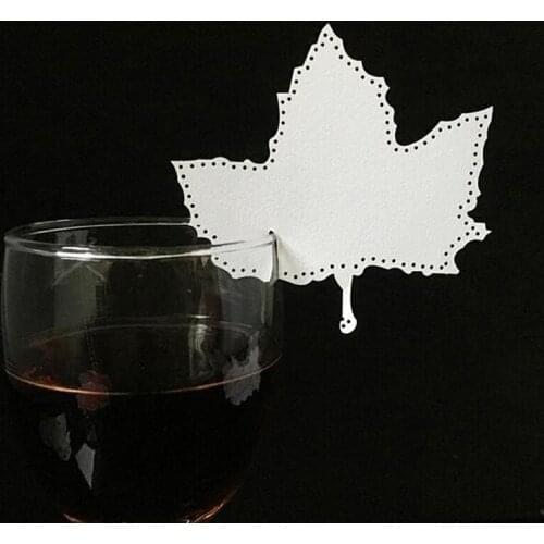50PCS 10Color Laser Cut Art Maple Leaf Paper Place Card / Escort Card / Cup Card/ Wine Glass Card For Wedding Party Decoration