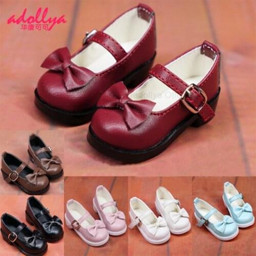 Adollya BJD Shoes Doll Accessories Student Leather Mini Shoes for Doll Bow-knot Buckle Suitable for 1/3 1/4 1/6 Dolls