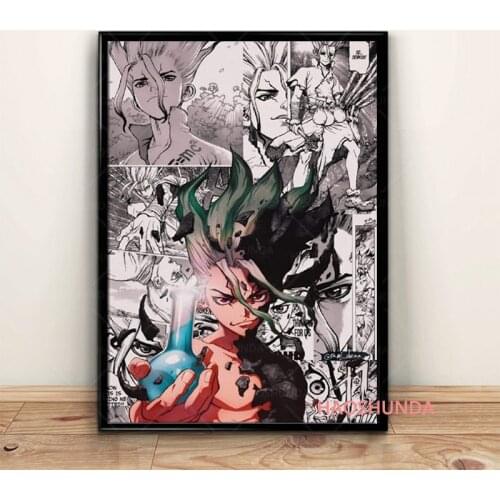 Dr. Stone Manga Anime Characters Prints on Canvas Poster Frame Dorm Dormitory Wall ART Decor frame